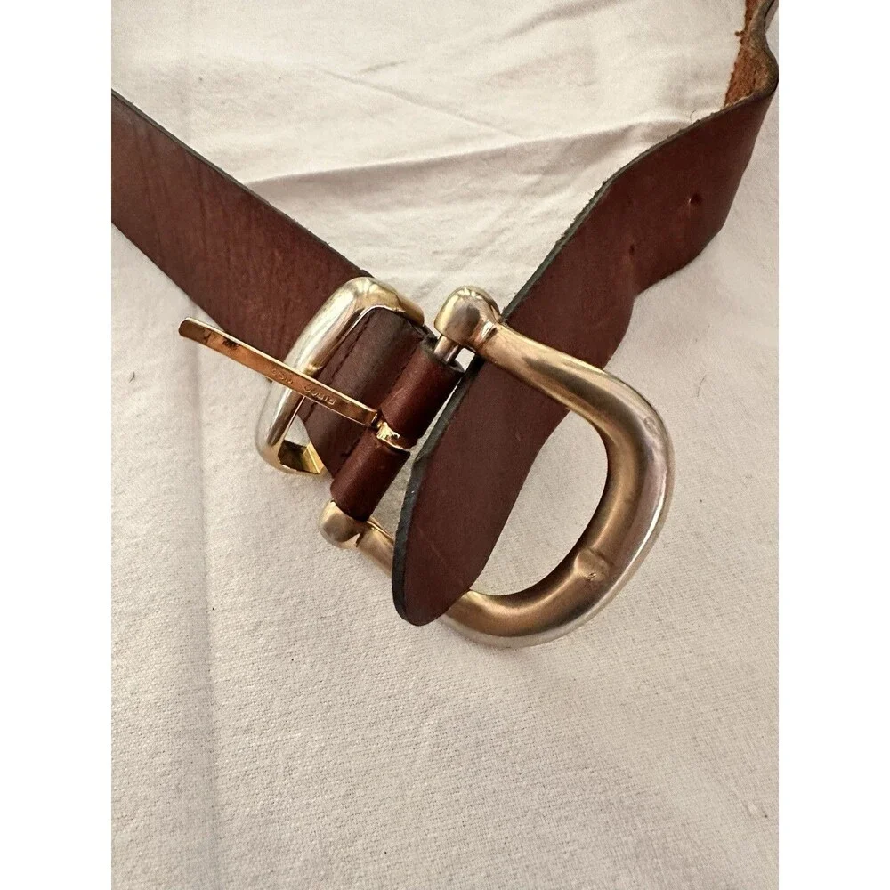 Vintage Full Grain Leather Men’s Belt Solid Brass Buckle Sz L Made In Argentina
